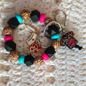 Leopard Bead Nurse-themed Keychain Bracelet